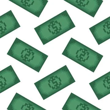 Dollar bill seamless pattern in pixel style Stock Illustration