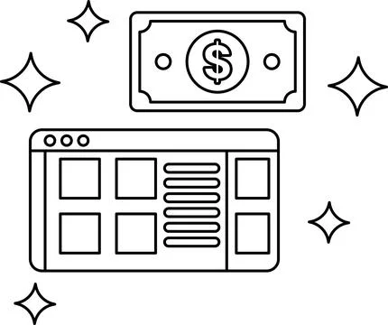 A dollar bill is shown next to a computer screen Stock Illustration