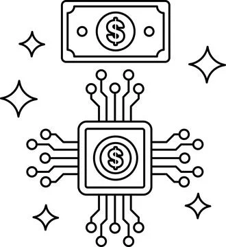 A dollar bill is shown next to a computer chip Stock Illustration