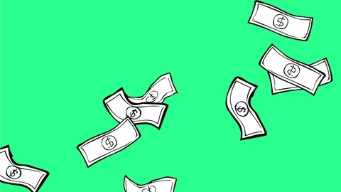 Dollar Bill Thrown Up and Falling Down Drawing 2D Animation Stock Footage 115757408