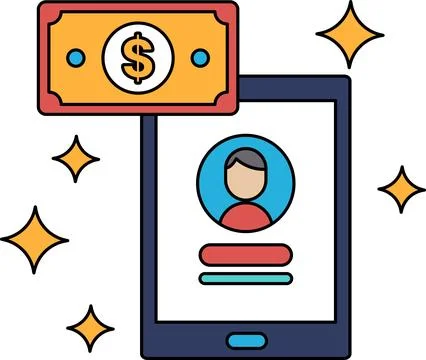 A dollar bill is on top of a cell phone Stock Illustration
