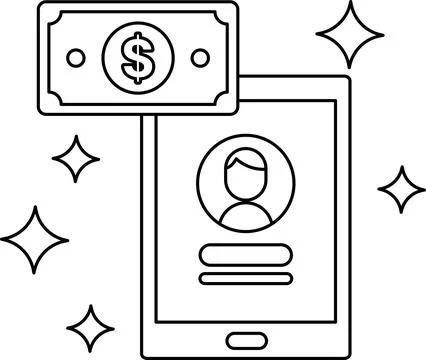 A dollar bill is on top of a cell phone Stock Illustration