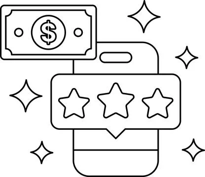 A dollar bill is on top of a cell phone with three stars Stock Illustration