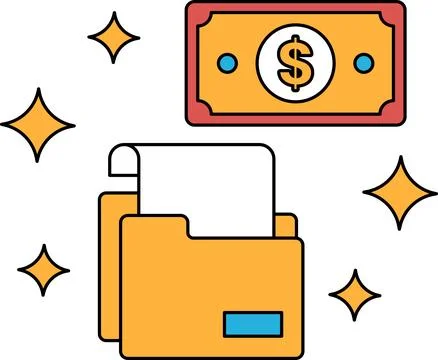 A dollar bill is on top of a folder Stock Illustration