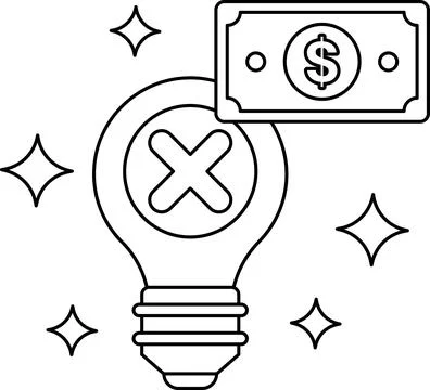 A dollar bill is on top of a light bulb with an X through it Stock Illustration