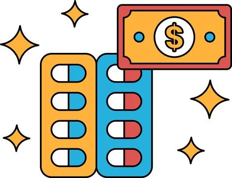 A dollar bill is on top of a stack of pills Illustrazione stock