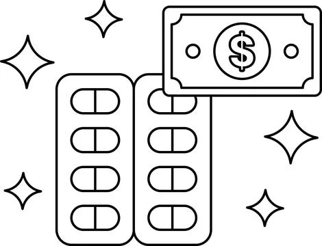 A dollar bill is on top of a stack of pills Illustrazione stock