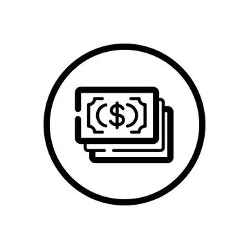 Dollar bills. Cash money. Commerce outline icon in a circle. Vector illustrat Stock Illustration