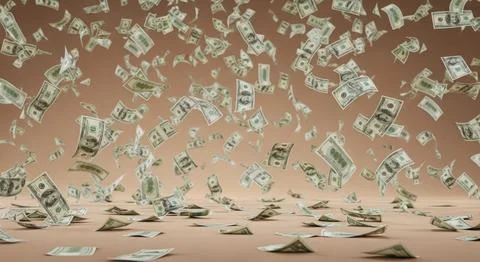 Dollar bills falling from above symbolize financial success wealth and abun.. Illustrazione stock
