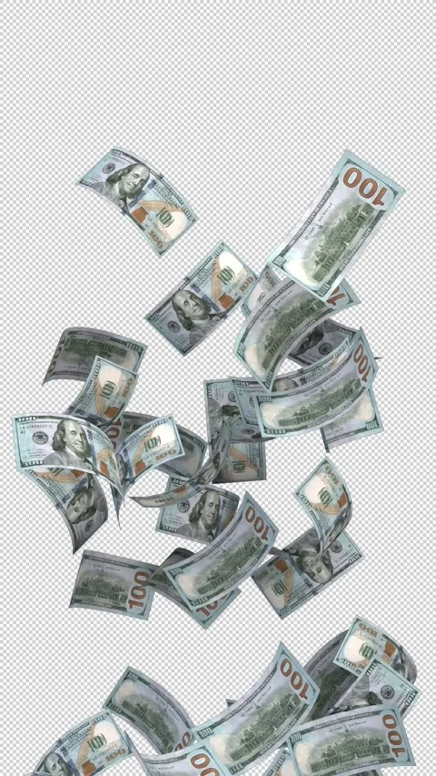 Dollar bills fountain – 3d render with alpha channel Stock Footage 293468516