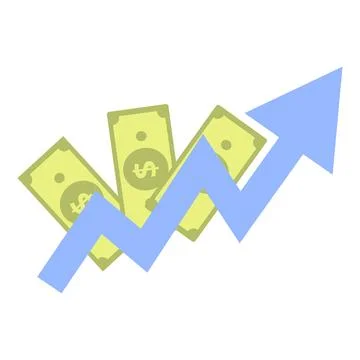 Dollar bills increasing in value following upward trend indicated by a blue Stock Illustration
