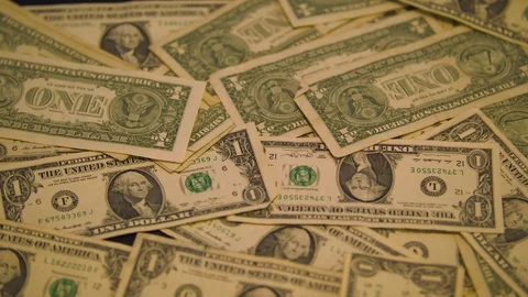 Dollar Bills Laid out on a Table Stock Footage 94159676