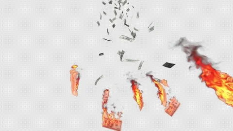 Dollar bills of one hundred dollars fall and burn on a  transparent Stock Footage 314968179
