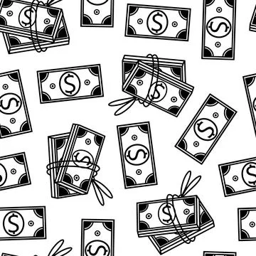 Dollar bills seamless vector pattern. Paper ticket of the Bank of USA. Cash Stock Illustration
