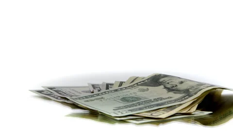 Dollar bills spinning on table. hand takes twenty dollars bill from stack Stock Footage 139782726