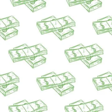 Dollar bills in stacks seamless pattern Stock Illustration