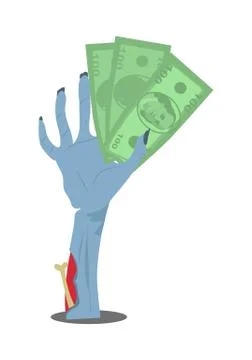 Dollar Bills in Zombie Hand Flat Vector Stock Illustration