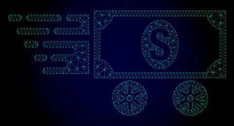Dollar Car Polygonal Frame Vector Mesh with Fast Motion Effect Stock Illustration