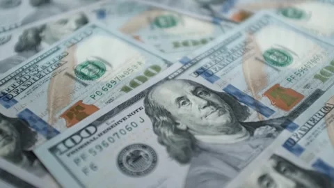 Dollar cash banknotes closeup slow motion video. Income, salary, profit. Stock Footage 320052020