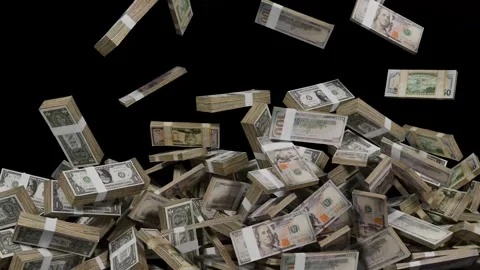 Dollar Cash Money falling down - Business Finance - Isolated Black Screen Stock Footage 303485674