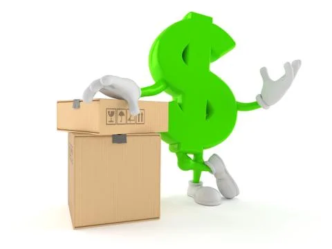 Dollar character with stack of boxes 스톡 일러스트