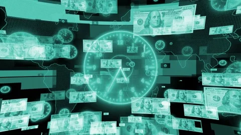 Dollar clock tech animated background Stock Footage 223146180