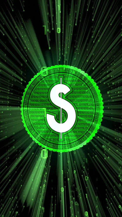 Dollar coin and binary code - 3D animation Video stock 314076806