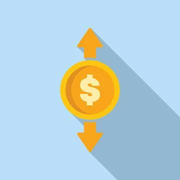 Dollar coin with up and down arrows representing market volatility Stock Illustration