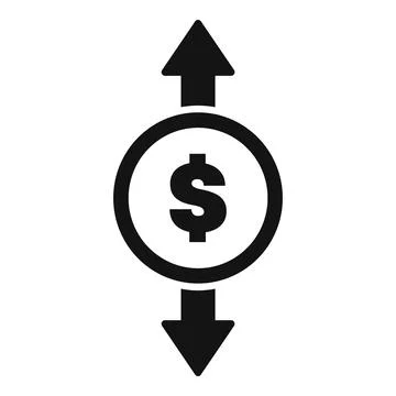 Dollar coin with up and down arrows depicting fluctuating exchange rate Stock Illustration