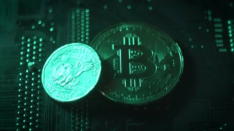 Dollar coin with bitcoin on microboard. Stock Footage 147087511