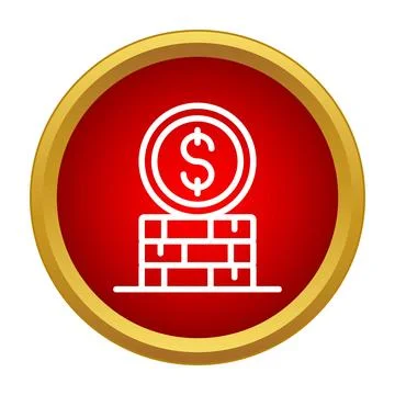 Dollar coin on brick wall icon illustrating financial stability Stock Illustration