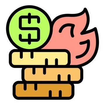 Dollar coin burning on stack of coins showing inflation Stock Illustration