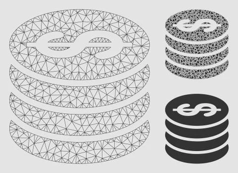 Dollar Coin Column Vector Mesh Carcass Model and Triangle Mosaic Icon Stockillustratie