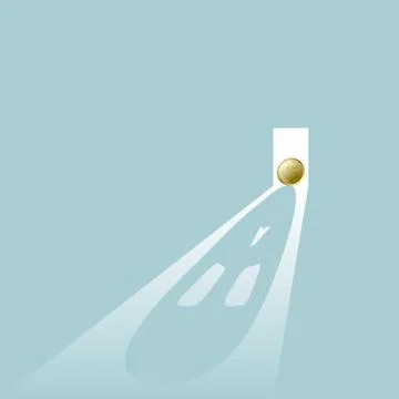 A dollar coin at the door, projected into the devil's face. Stock Illustration