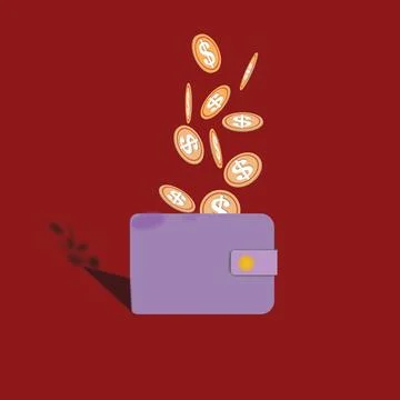 Dollar coin doping wallet with red background illustration . Stock Illustration