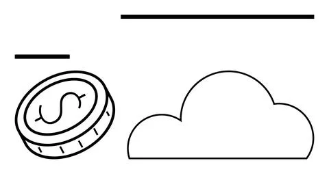 Dollar coin floating near a cloud with two horizontal lines. Ideal for financ Stock Illustration