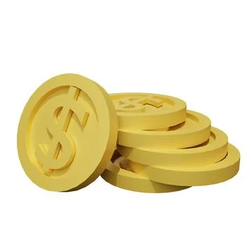 Dollar coin gold 3D rendering set isolated Stock Illustration
