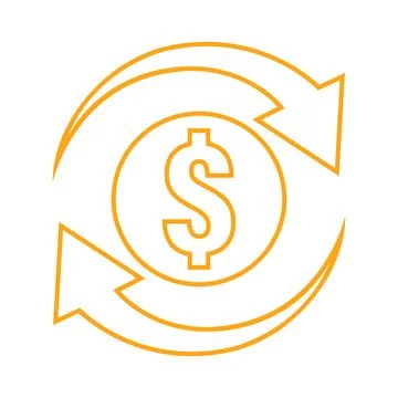 Dollar coin icon with circular arrows representing exchange, transaction, a.. Illustrazione stock