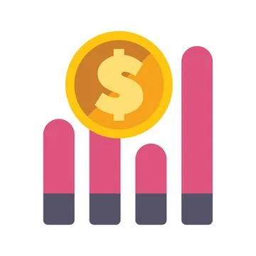 Dollar coin increasing over four bars graph Ilustração Stock
