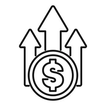 Dollar coin increasing value with up arrows Stock Illustration