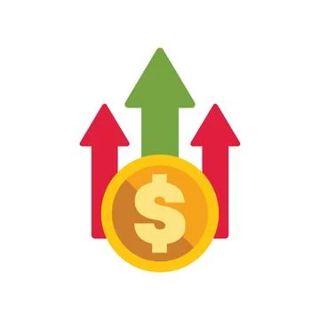 Dollar coin increasing in value with upward arrows Stock Illustration