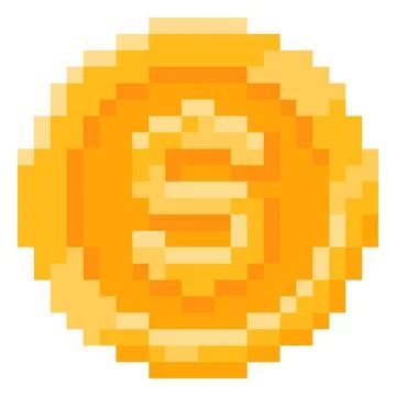 Dollar coin pixel art vector icon, retro 8 bit money cash, American currency Stock Illustration