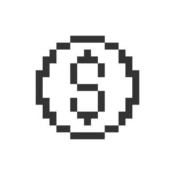 Dollar coin pixelated ui icon Stock Illustration