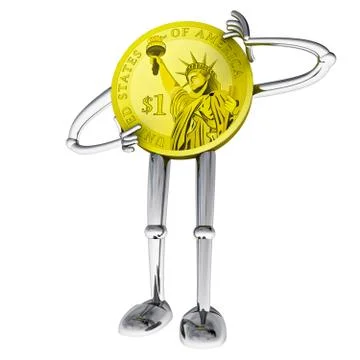 Dollar coin robot figure thinking rendering illustration Stock Illustration