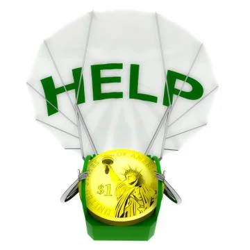 Dollar coin robot parachutist help rendering illustration Illustration