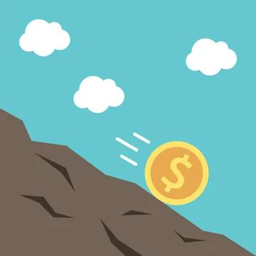 Dollar coin rolling downhill Stock Illustration