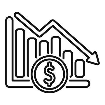 Dollar coin showing decrease representing financial crisis graph icon Stock Illustration