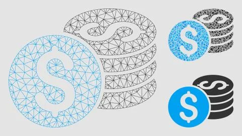 Dollar Coin Stack Vector Mesh 2D Model and Triangle Mosaic Icon Stock Illustration