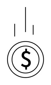 A dollar coin with three vertical lines above it, signifying a falling motion Ilustração Stock