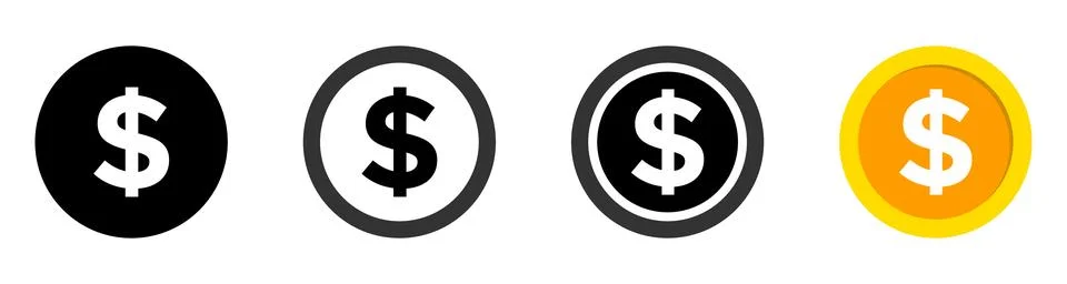 Dollar coin vector icons set. US dollar coin vector symbols collection Stock Illustration